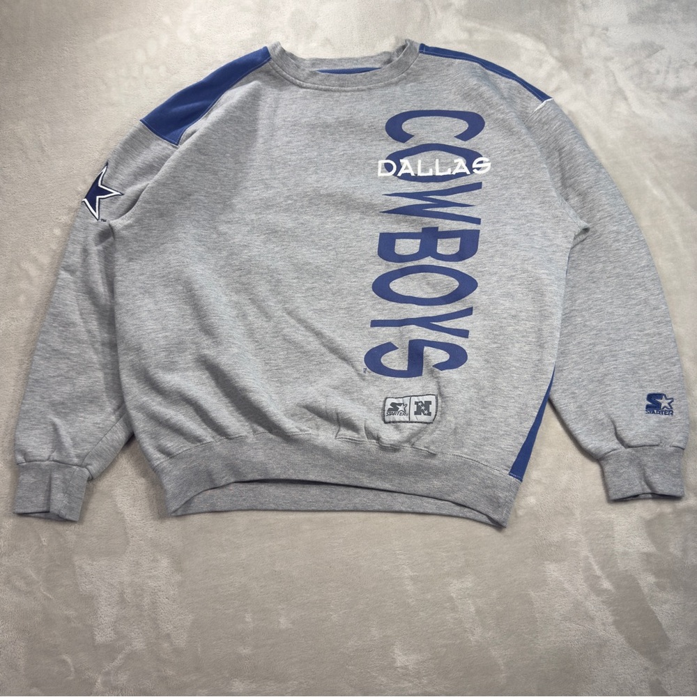 Vintage Starter Dallas Cowboys Crewneck Sweatshirt Men's Sz L NFL Blue Grey